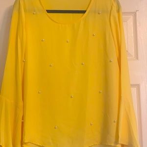 Vibrant Yellow Blouse with Flowy Tied Sleeves